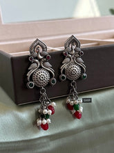 Load image into Gallery viewer, German Silver Peacock Hanging Beads Jhumka earrings
