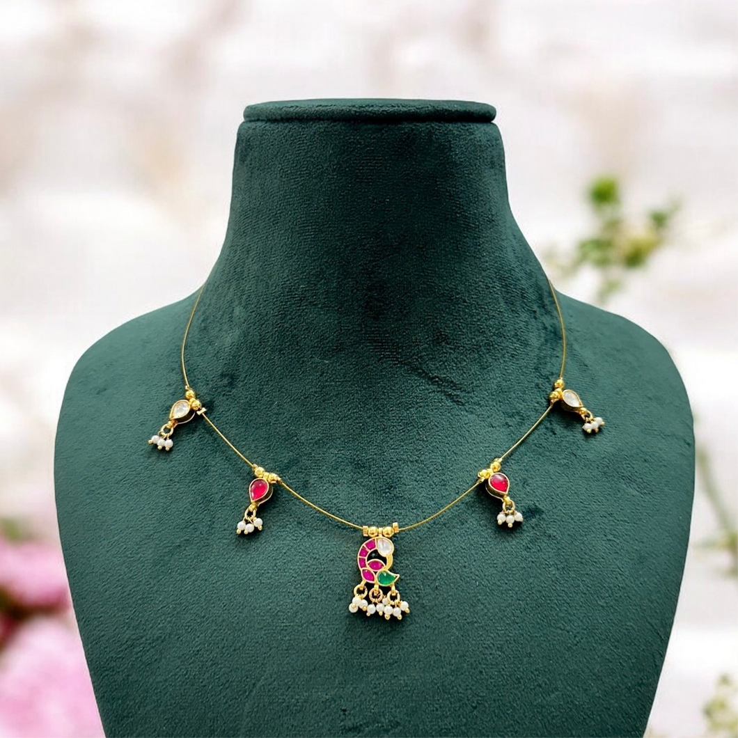 Invisible Peacock Multicolor Pachi kundan Drop Simple necklace