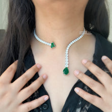 Load image into Gallery viewer, Green Designer Classy American diamond cz Solitaire Hasli Necklace set
