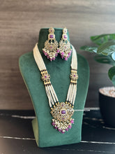 Load image into Gallery viewer, Purple Golden Polki Long Necklace Set
