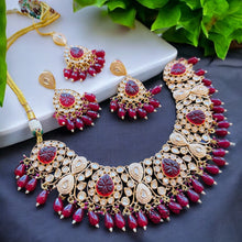 Load image into Gallery viewer, Bridal Ruby Tayani Statement Heavy 22k gold plated necklace set
