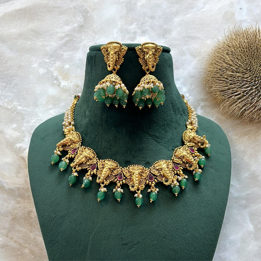 Ganesha golden Pearl Temple Necklace set