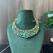 Load image into Gallery viewer, Tayani Gold plated Emerald Green Doublet  Premium Statement Necklace set
