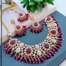 Load image into Gallery viewer, Bridal Ruby Tayani Statement Heavy 22k gold plated necklace set
