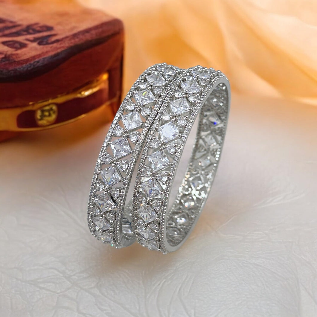 Pair of Premium Silver American Diamond kada