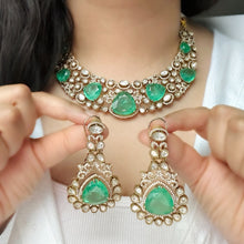 Load image into Gallery viewer, Tayani Gold plated Emerald Green Doublet  Premium Statement Necklace set
