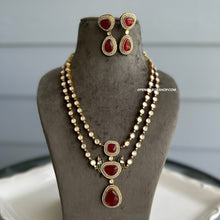 Load image into Gallery viewer, Double layer Moissanite Ruby Stone Long statement necklace set
