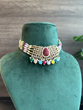 Load image into Gallery viewer, Multicolor Golden Polki Choker Necklace Set with maangtikka
