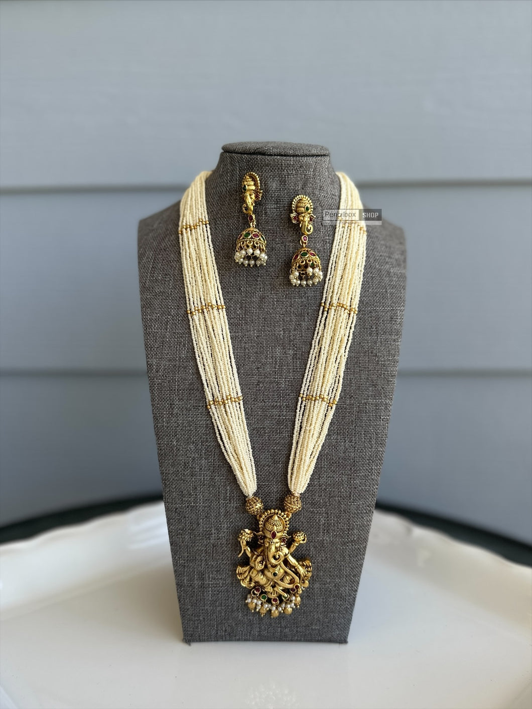 Ganesha Pearl long Premium Necklace set