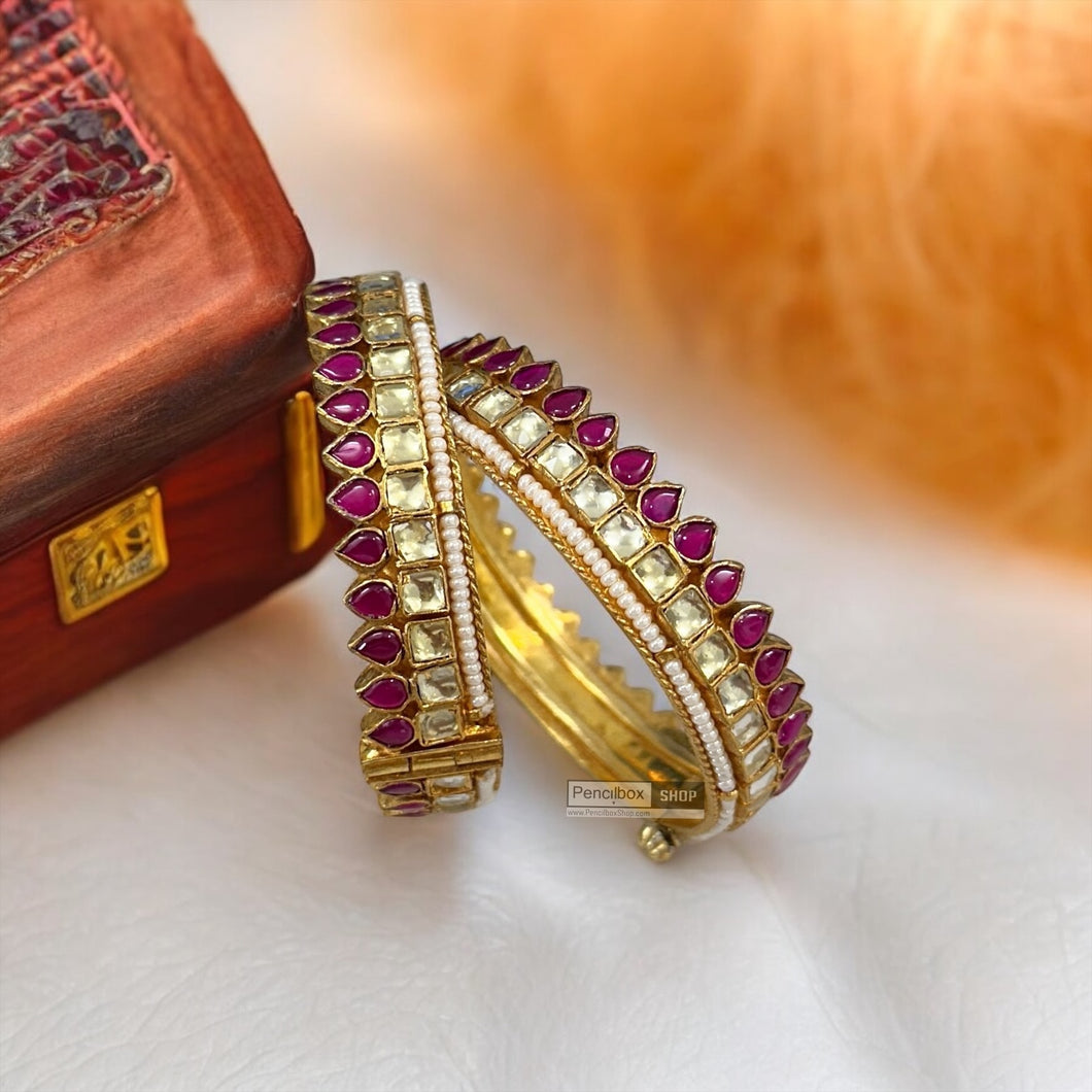 Set of 2 Bangles Ruby White Pachi Kada