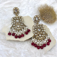 Load image into Gallery viewer, Kundan Square Pearl Drop Earrings
