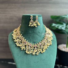 Load image into Gallery viewer, Multicolor Guttapusalu Pearl Temple ethnic Necklace set
