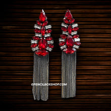 Load image into Gallery viewer, Prism American Diamond Victorian Tassel Red Silver Earrings
