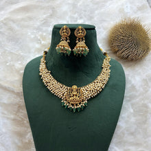 Load image into Gallery viewer, Golden Lakshmi ji  Kemp Stone Beaded Temple Necklace set
