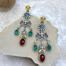 Load image into Gallery viewer, Sabya Jaguar inspired Long Exclusive Statement Kundan Inspired Gem stone Earrings
