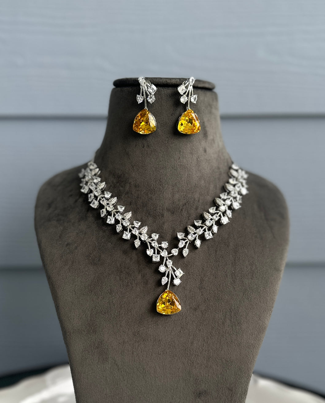 Trisha Certified Svarovski American Diamond Yellow necklace set