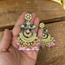 Load image into Gallery viewer, Tayani Kundan gold plated Peacock Pink chandbali earrings
