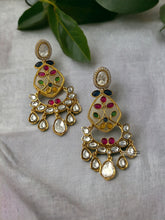 Load image into Gallery viewer, Inlay work Multicolor Gold plated moissanite Hanging Earrings
