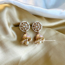 Load image into Gallery viewer, Tayani Premium Enamel gold plated Beads Small Jhumki Earrings
