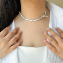 Load image into Gallery viewer, Single Line Silver Solitaire Dainty Necklace set American Diamond
