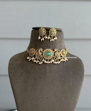 Load image into Gallery viewer, Geeta Peacock Cz Mint Golden Statement Choker necklace set
