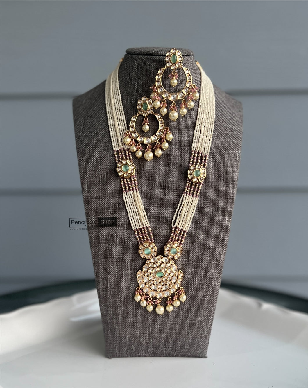 22k gold plated tayani Long pearl necklace set