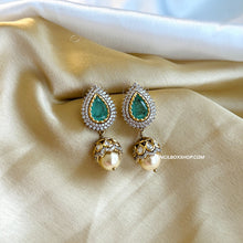 Load image into Gallery viewer, 22k gold plated Pearl Drop Golden Tayani Doublet Earrings
