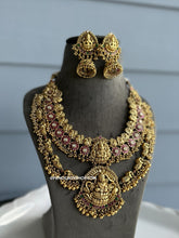 Load image into Gallery viewer, Real Kemp Stone Peacock Lakshmi ji Layered Necklace set templejewelry
