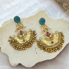 Load image into Gallery viewer, Golden German silver pachi peacock Ghungroo German silver earrings
