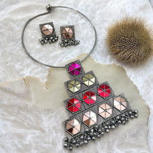 Load image into Gallery viewer, German silver Afghani Mirror Ghungroo Hasli  Necklace set
