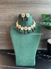 Load image into Gallery viewer, Ruby green Dainty Uncut Kundan American Diamond Necklace set
