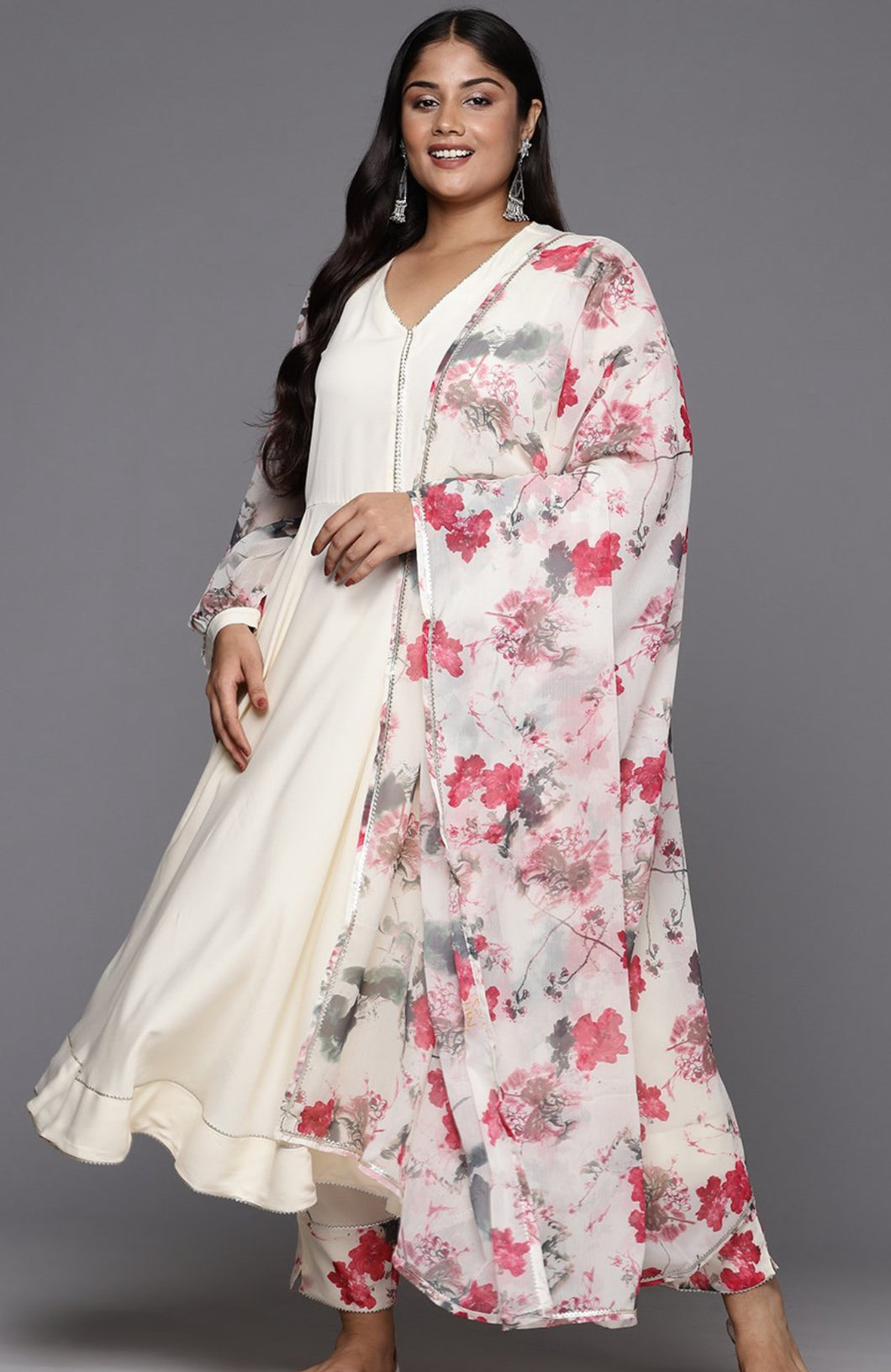 PLUS SIZE 5XL - 3 pc WHITE floral  Long Suit women clothing