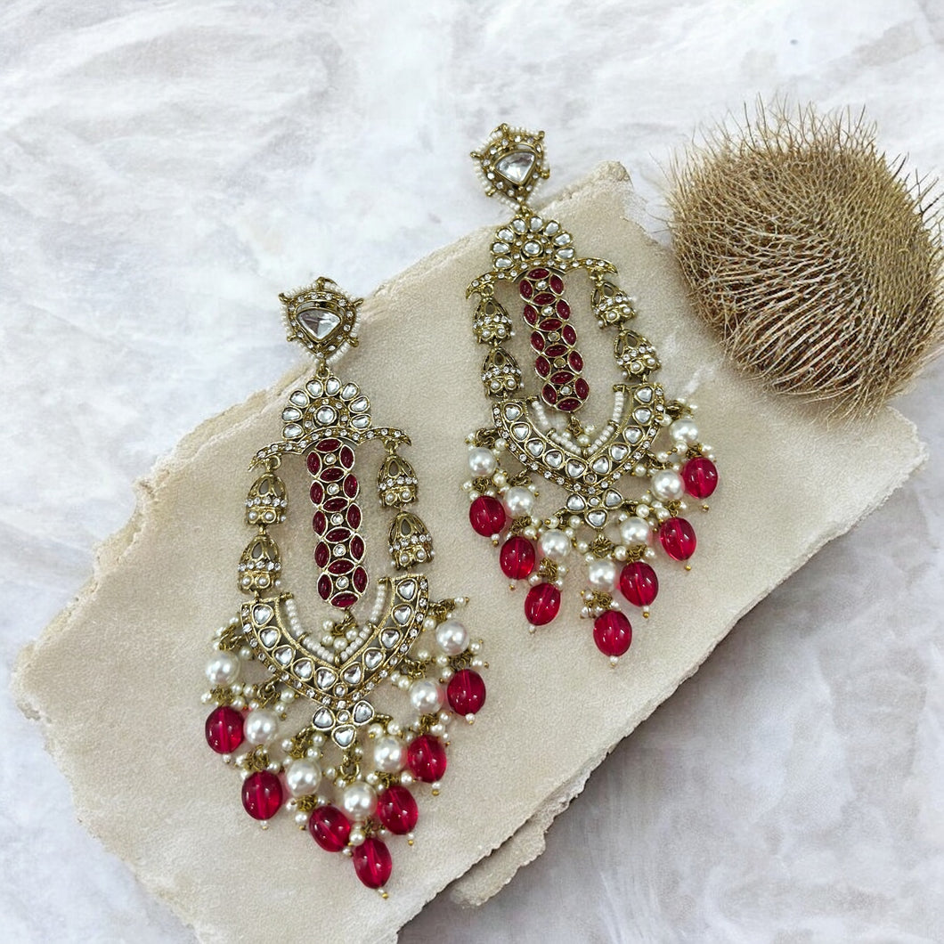 Kundan Pearl Long Drop Earrings