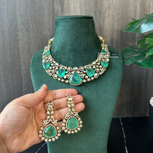 Load image into Gallery viewer, Tayani Gold plated Emerald Green Doublet  Premium Statement Necklace set
