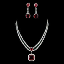 Load image into Gallery viewer, Ruby double line Designer Solitaire American Diamond Necklace set
