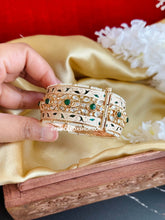 Load image into Gallery viewer, Green Ivory Meenakari tayani 22k gold plated Board Statement kada bangle
