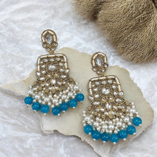 Load image into Gallery viewer, Kundan Square Pearl Drop Earrings
