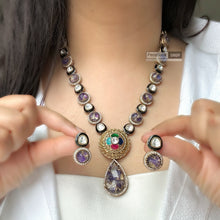 Load image into Gallery viewer, Purple Multicolor Moissanite Premium Pachi  antique Necklace set
