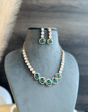 Load image into Gallery viewer, Gold plated Green Premium moissanite Dainty Stone Necklace set
