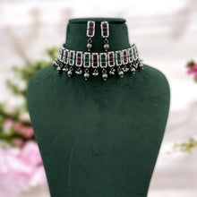 Load image into Gallery viewer, Afghani Ruby green German Silver Ghungroo Choker  Necklace set
