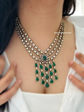 Load image into Gallery viewer, Harini Green layered Premium Tayani Gold plated Necklace set
