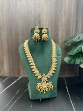 Load image into Gallery viewer, Long Haram White pearl Long mango design Necklace set Temple Jewelry
