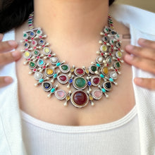 Load image into Gallery viewer, German silver three layer multicolor Statement Necklace set
