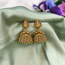 Load image into Gallery viewer, Lakshmi ji Peacock multicolor Kemp Stone Indian ethnic Jhumka earrings
