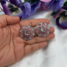 Load image into Gallery viewer, Flower Round Polki Silver polish stud earrings
