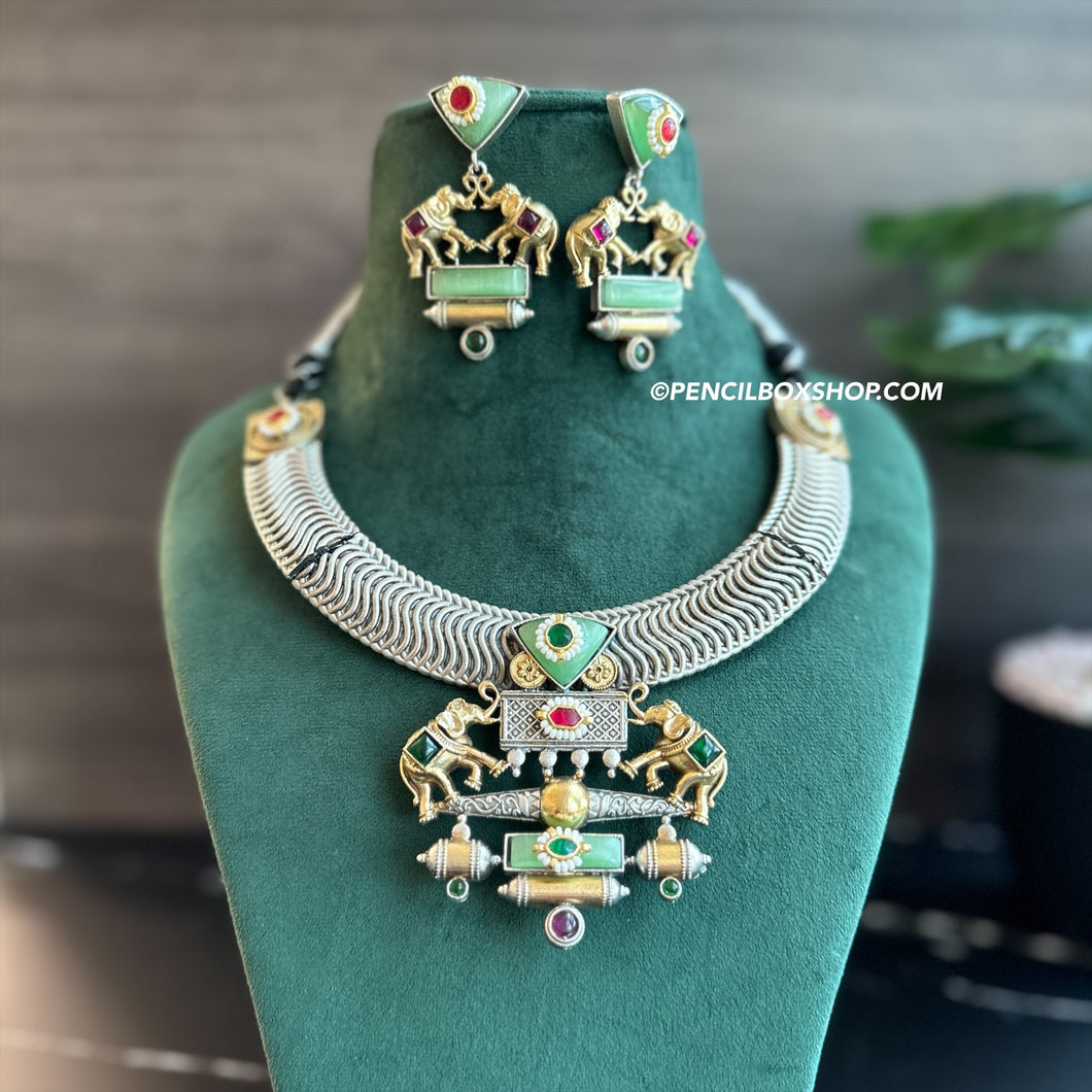 Elephant Hasli German silver Pachi Fusion Multicolor Necklace set