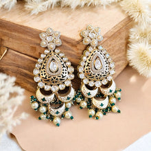 Load image into Gallery viewer, Tayani Enamel cutwork Premium gold plated Long Dangling Earrings
