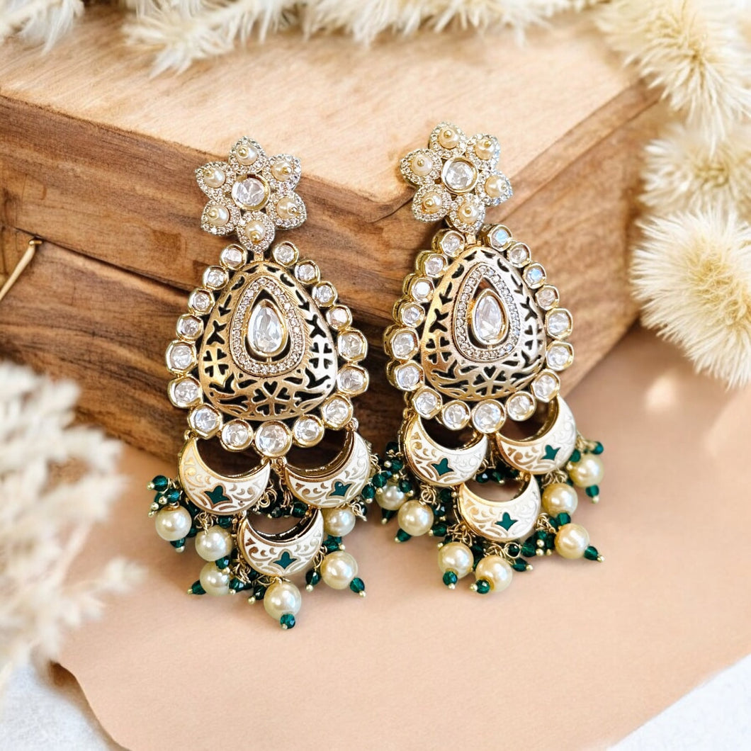 Tayani Enamel cutwork Premium gold plated Long Dangling Earrings