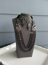 Load image into Gallery viewer, German Silver Multicolor Layered Peacock Long Statement Necklace set
