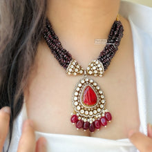 Load image into Gallery viewer, Ruby Moissanite Doublet Gold plated Hydro Beads Necklace set
